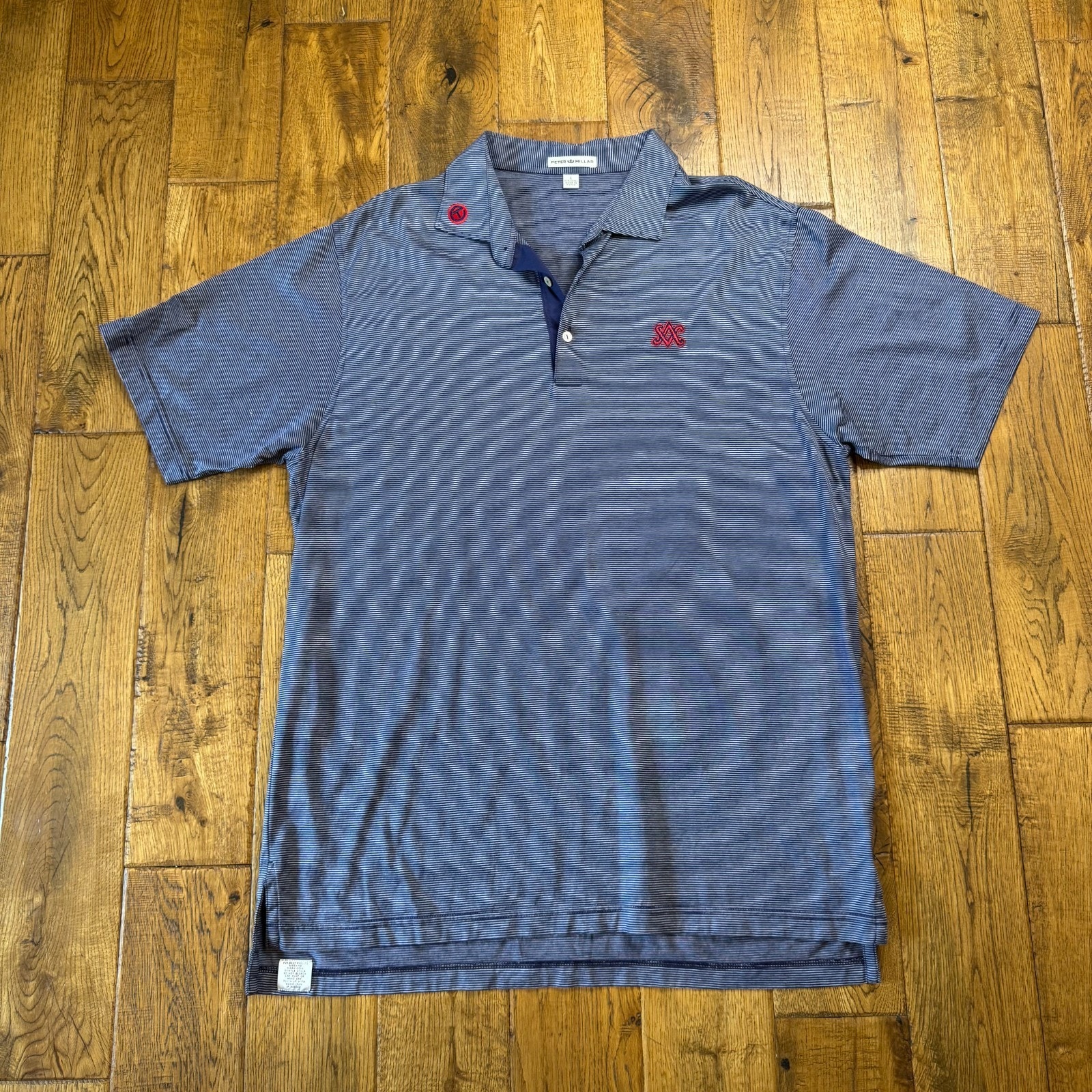 Peter Millar Scotty Cameron Circle T Golf Polo Shirt Mens Large Navy Blue Stripe